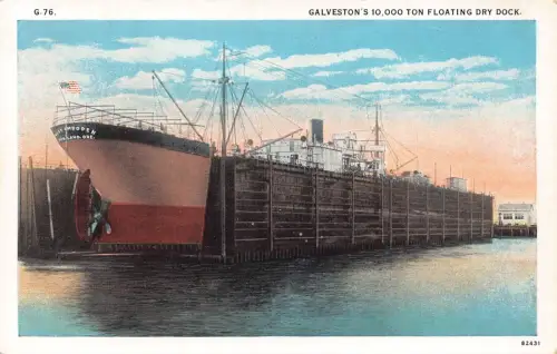 A927 US Galveston's 10.000 Tonnen Floating Dry Dock Steamboat Vintage Postkarte