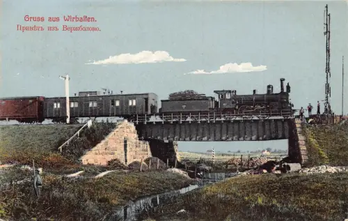 Litauen Gruss aus Virbalis Wirballen Zug Eisenbahn Brücke Vintage Postkarte L546