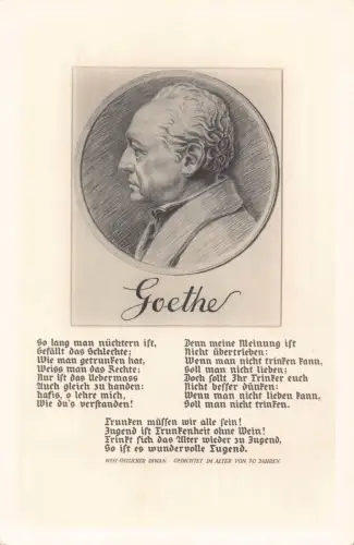 Goethe Portrait Steckbrief und Fragmente seines Gedichts Vintage Postkarte