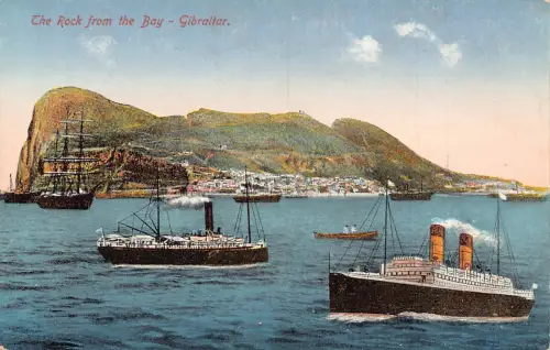 Gibraltar The Rock from the Bay Steamboats Vintage Postkarte B933