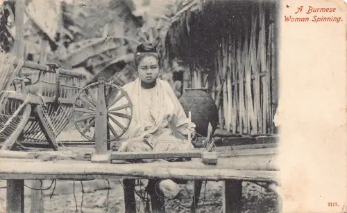 Myanmar 1906 Burmese Woman Spinning Wool Native Ethno Postkarte B934