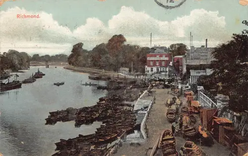 B210 England 1912 Richmond Boat Vintage Postkarte