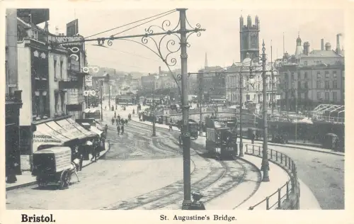 B213 England Bristol St Augustine's Bridge Doppeldecker Straßenbahn Vintage Postkarte