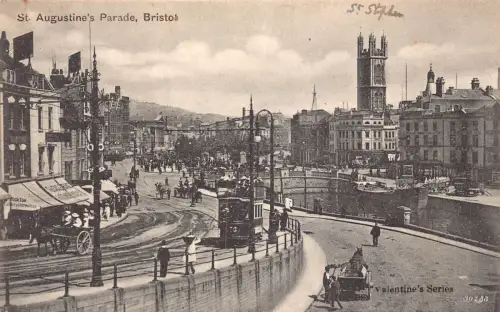 B213 England Bristol St Augustine's Parade Doppeldecker Straßenbahn Vintage Postkarte