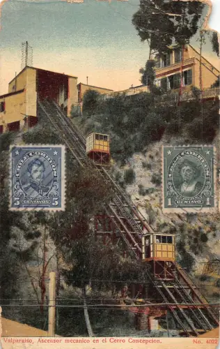 B215 Chile 1912 Valparaiso Ascensor Mecanico Cerro Conception Standseilbahn Postkarte