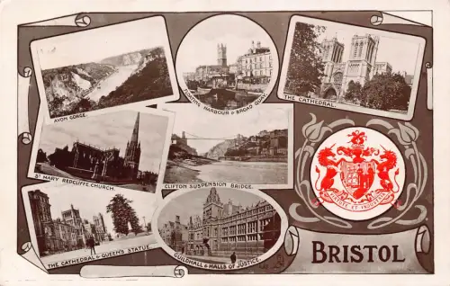 B213 England 1907 Bristol Avon Gorge Cathedral Church Guildhall RPPC Postkarte