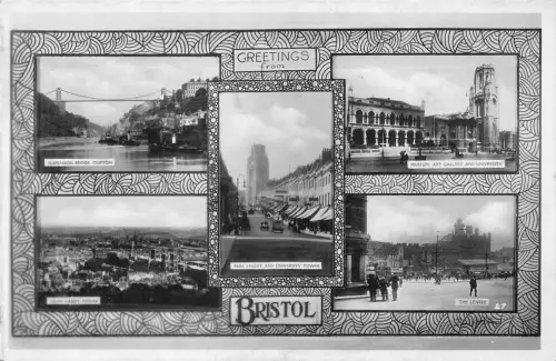 B213 England 1930 Grüße von der Bristol University Bridge Clifton RPPC Postkarte