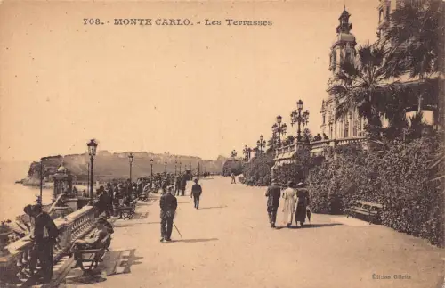 B241 Monaco Monte Carlo Les Terrasses Bänke Vintage Postkarte