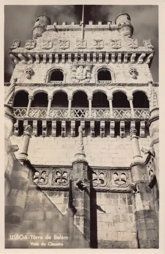 B245 Portugal Torre de Belem Vista do Claustro Tower RPPC Lissabon Postkarte