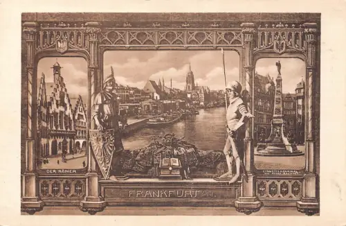 B265 Deutschland Frankfurt a M Denkmal Römer Kavallerie Soldaten Vintage Postkarte