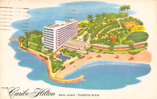 Puerto Rico San Juan 1967 Caribe Hilton Hotel Vintage Postkarte B949