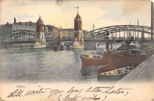 Polen 1907 StettinStettin Hanssabrückebrücke Dampfschiff Postkarte B963