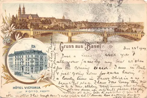 Schweiz 1904 Gruss aus Basel Hotel Victoria Bridge Postkarte B964