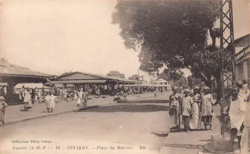 Guinea Conakry Place du Marche Ureinwohner Kinder Ethno Vintage Postkarte B964