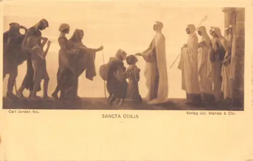 Art Sancta Odilia Volk wartet darauf, von Nonnen gesegnet zu werden Vintage Postkarte