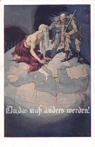 Deutschland Judaica Weltkarte Soldaten WWI Vintage Postkarte