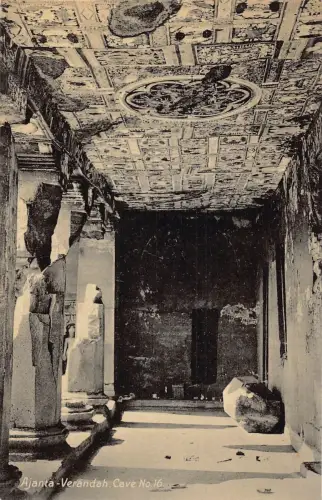 L376 Indien Ajanta Veranda Höhle Nr 16 innen Vintage Postkarte