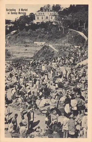 L377 Indien Darjeeling Markt am Sonntagmorgen Basar Vintage Postkarte