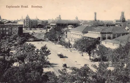 L378 Indien Esplanade Road Bombay Straßenbahnwagen Vintage Postkarte