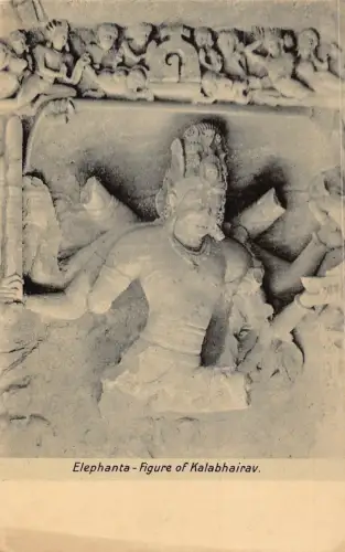 L376 Indien Elephanta Figur Kalabhairav Statue geschnitzt Vintage Postkarte