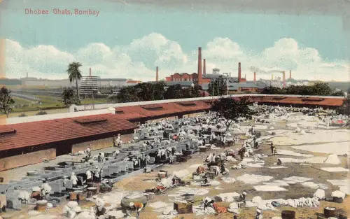 L378 Indien Dhobee Ghats Bombay Leute machen Wäschereiindustrie Vintage Postkarte