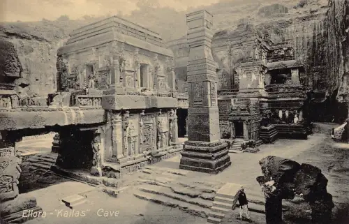 L377 Indien Ellora Kailas Höhle Vintage Postkarte
