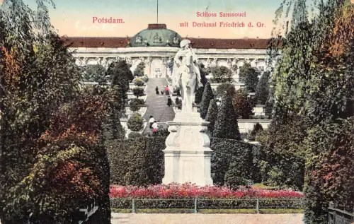 A153 Deutschland Potsdam Schloss Sanssouci Friedrich d Gr Denkmal Vintage Postkarte