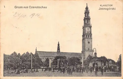 A152 Polen 1914 Tschenstochau Gruss aus Czenstochau Jasnogorski WWIfield Postkarte