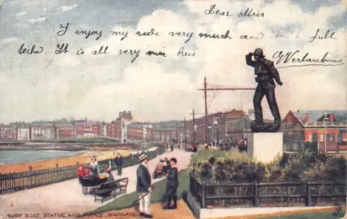 L233 England 1906 Surfboot Statue und Parade Margate Promenade Kinderwagen Postkarte