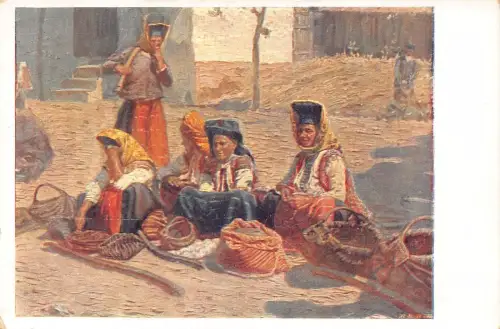 L104 Bulgarien Ruse Marktverkäufer ethnische Vintage Postkarte