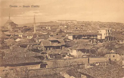 L103 Mazedonien Skopje Gesamtansicht Moschee Vintage Postkarte