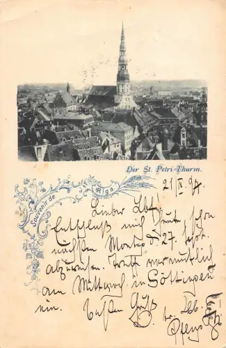L103 Lettland 1897 Riga Souvenir vom Petri Turm Vintage Postkarte