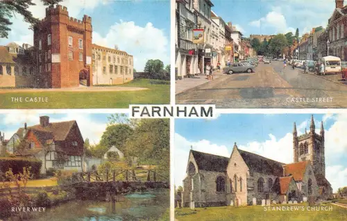 L236 England Farnham Castle Cars River Wey St Andrew's Church Postkarte