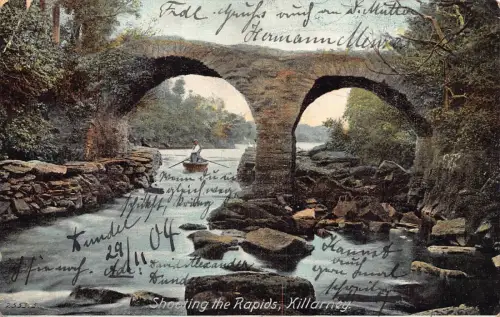 L238 Irland 1904 Alte Wehrbrücke Schießen auf die Stromschnellen Killarney Boot Postkarte