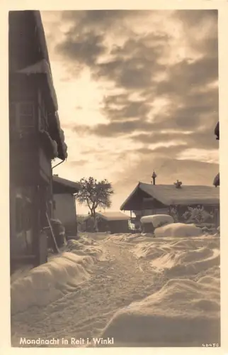 L219 Deutschland Mondnacht in Reit i Winkl Schnee RPPC Vintage Postkarte