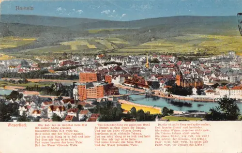 Deutschland Hameln Gedicht und Gesamtansicht Vintage Postkarte