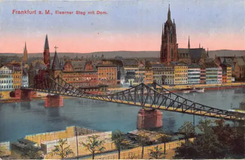 Deutschland Frankfurt a M Eisener Steg Dom Dombrücke Vintage Postkarte