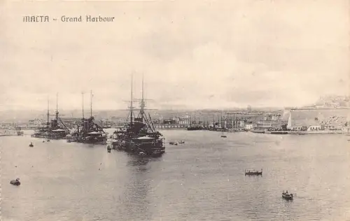 Malta Valletta Grand Harbour Meerblick Dampfschiffe Vintage Postkarte