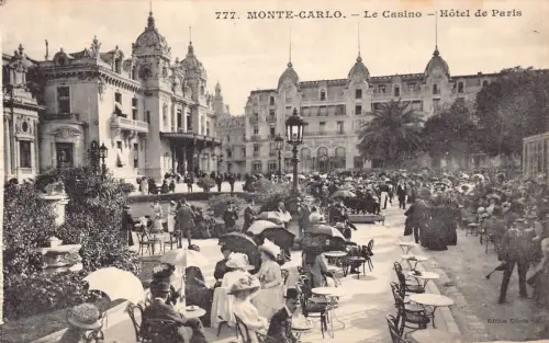 Monaco Monte-Carlo Casino Hotel de Paris Restaurant Regenschirme Vintage Postkarte