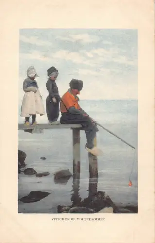 Niederlande Visschende Volendammer Kinder Angeln Holzschuhe Mann Postkarte