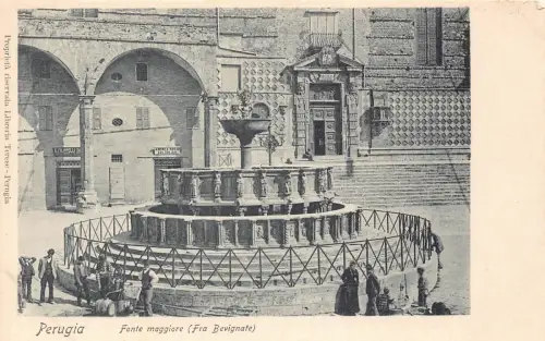 Italien Perugia Fonte Maggiore Fra Bevignate Brunnen Vintage Postkarte