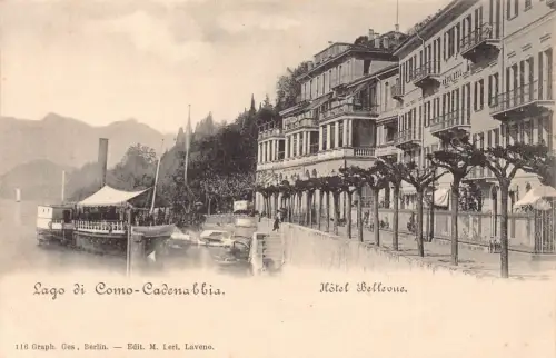 Italien Lago di Como Cadenabbia Hotel Bellevue Dampfschiff Vintage Postkarte
