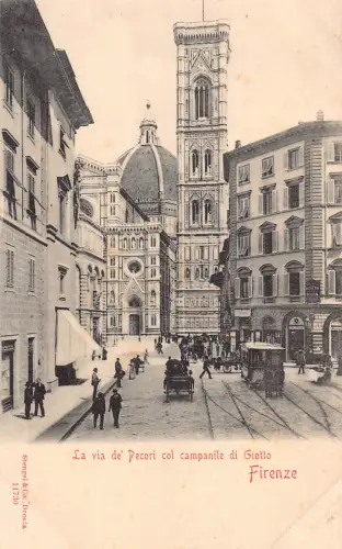 Italien Firenze Florenz Via de Pecori col Campanile di Giotto Straßenbahn Postkarte