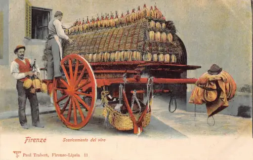 Italien Firenze Florenz Scaricamento del vino Wagen mit Weinflaschen Postkarte