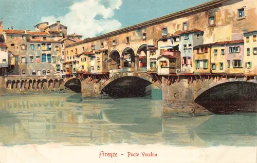 Italien Florenz Firenze Ponte Vecchio Brücke Chromo Litho Vintage Postkarte