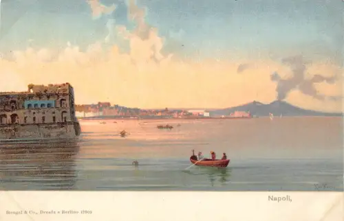 Italien Neapel Neapel Vesuv Vulkan Meer Gesamtansicht Boot Postkarte