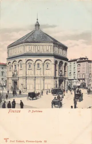 Italien Firenze Florenz Il Battistero Kutschen Vintage Postkarte