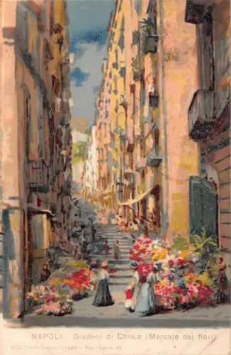 Italien Napoli Neapel 1911 Gradoni di Chiaia Mercato dei fiori Blumen Postkarte