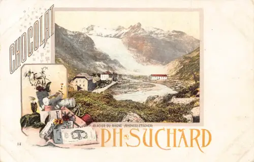 Werbung Chocolat Suchard Schweiz Glacier du Rhone Postkarte B977