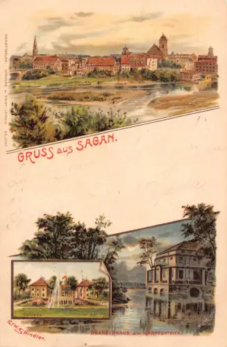 Polen 1902 Gruss aus Sagan Zagan Art EW Spindler Vintage Postkarte B996